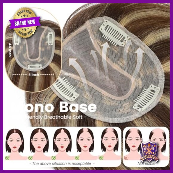 Real Human Hair Topper 12 Inch Mono Base for Thinning Hair Add Volume main image 6